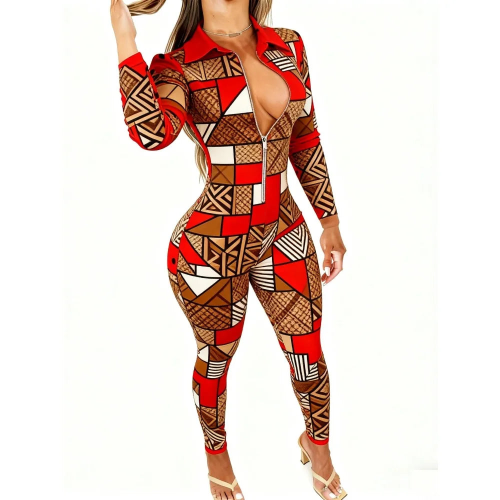 Sculpt & Style: Slimming Geometric Long Sleeve Clubwear Jumpsuit 2026 Trendy Bodysuit
