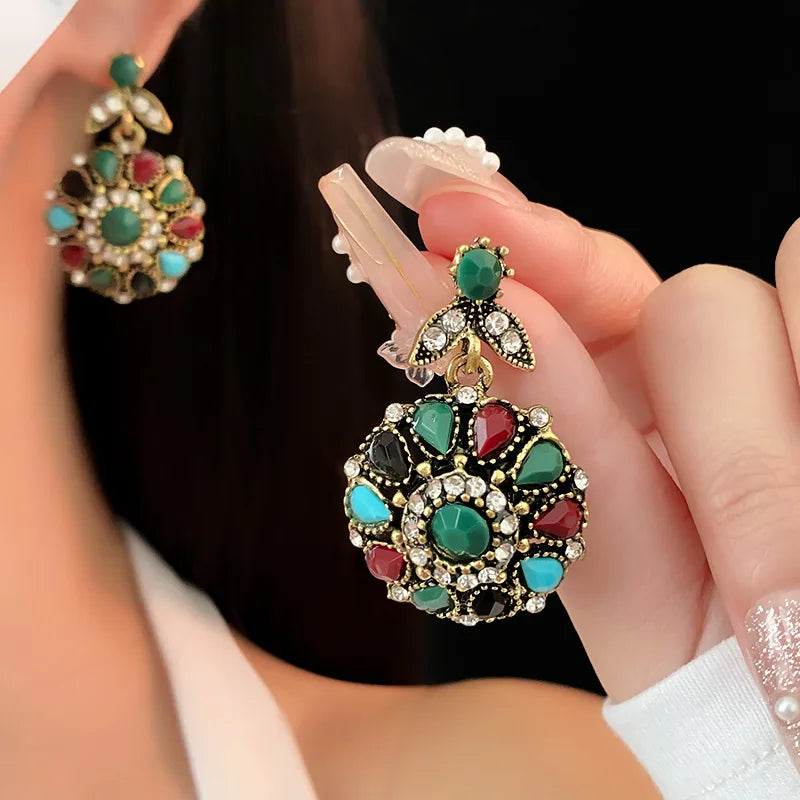 Colorful Rhinestonewater Drop Round Flower Necklaces  Vintage Advanced Collar Chains Aesthetic