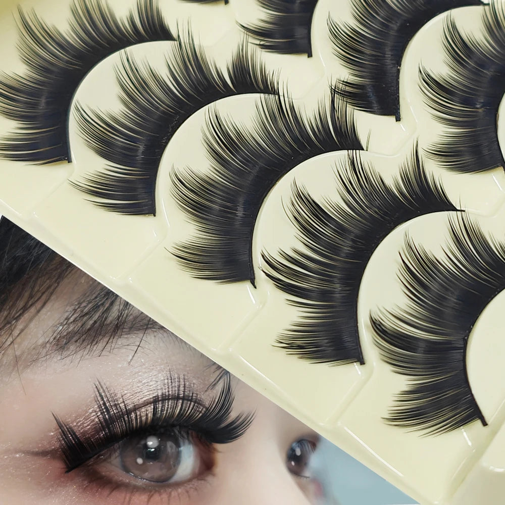Premium Cat-Eye Faux Mink Lashes (5 Pairs) – Reusable, Long & Wispy Natural Look