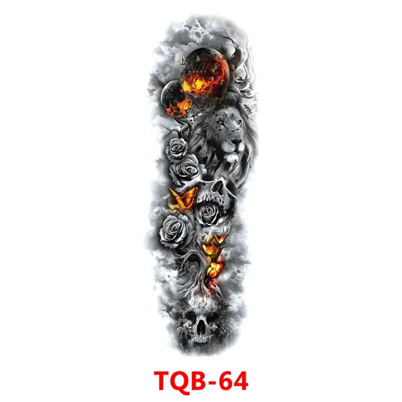 Unisex Full Arm Temporary Tattoo Sticker – Premium Old School Skull Body Art