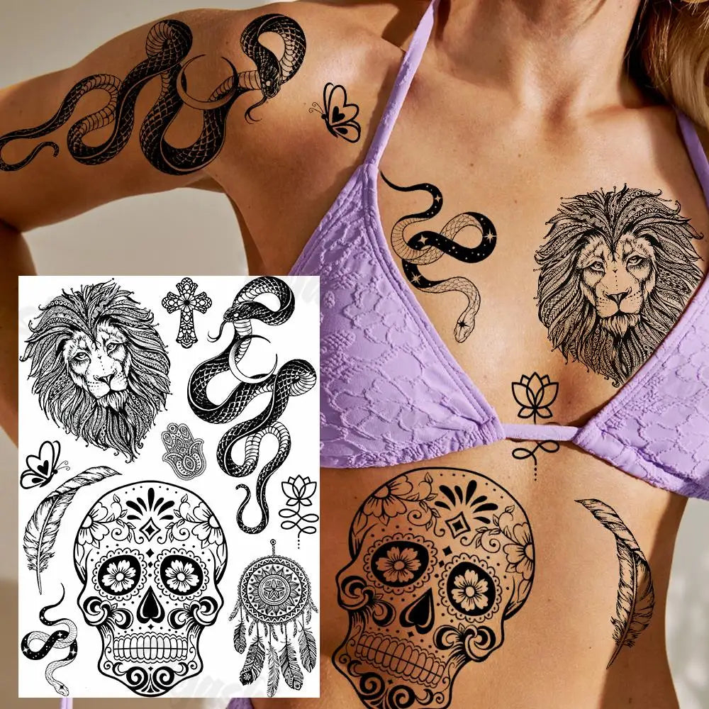 Sexy Waterproof Temporary Tattoo – Floral Mandala, Lotus & Animal Designs for Chest & Underboob