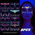 12/24pc Neon UV Glow Tattoos – Fluorescent Body & Face Stickers for Rave Parties, Music Festivals, and Nightclub Glam