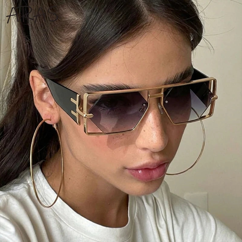 Steampunk Rectangle Avant-Garde Oversized Geometric Shield Sunglasses