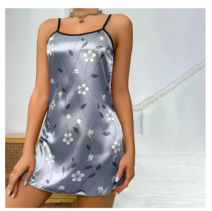 floral-printed satin sling nightgown is a popular choice for sleepwear and loungewear Mini Dress