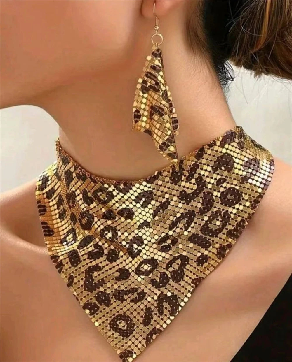 A Very Stylish leopard print bib necklace and dangle earring set