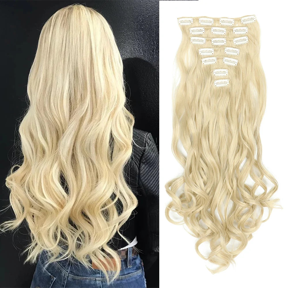 7PCS Clip-In Hair Extensions – 22 Inch Long Curly Wavy Synthetic Hair Pieces