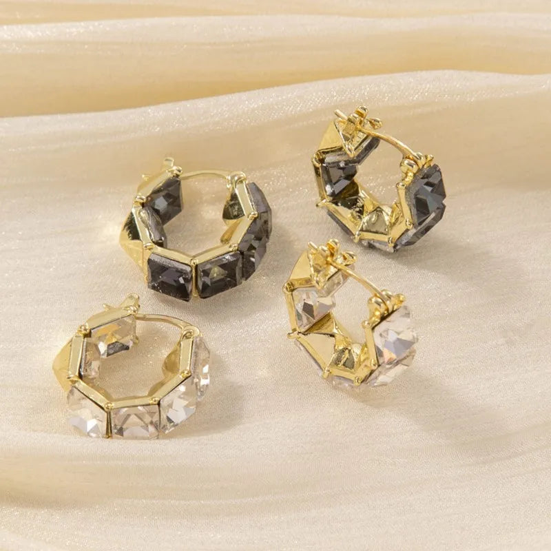 Signature Crystal Dangle Hoops – Luxurious Gold-Tone Party Earrings