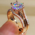 Huitan Classic 6-Claw Rose Gold Cubic Zirconia Ring – Elegant Wedding & Engagement Band