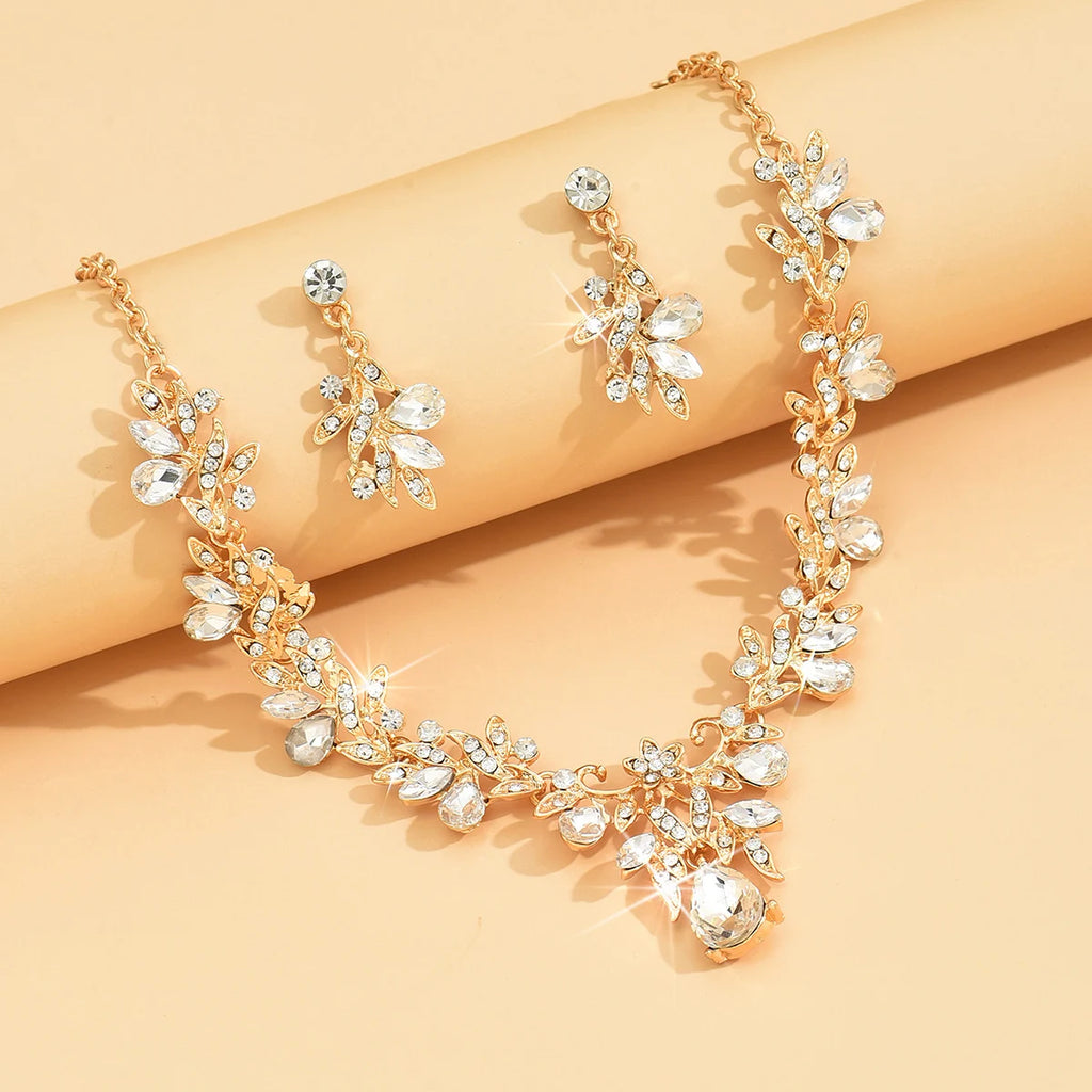 Cross Mirror European and American Exaggerated Banquet Gemstone Necklace Earnail Set