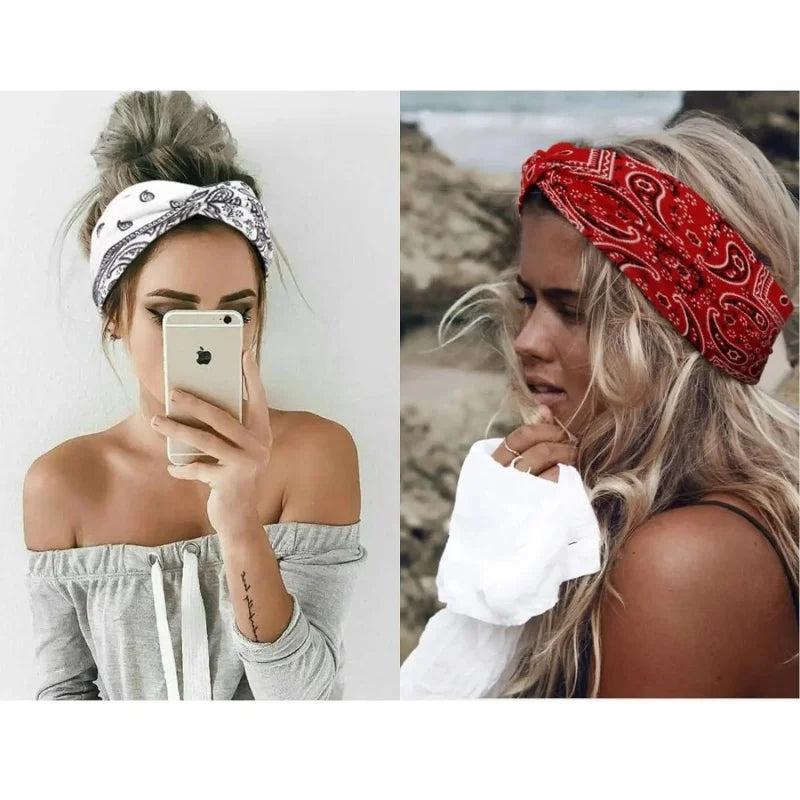 4-Pack No-Slip Knotted Headbands – Stylish Printed Turban Wraps for Yoga, Sports & Everyday Chic