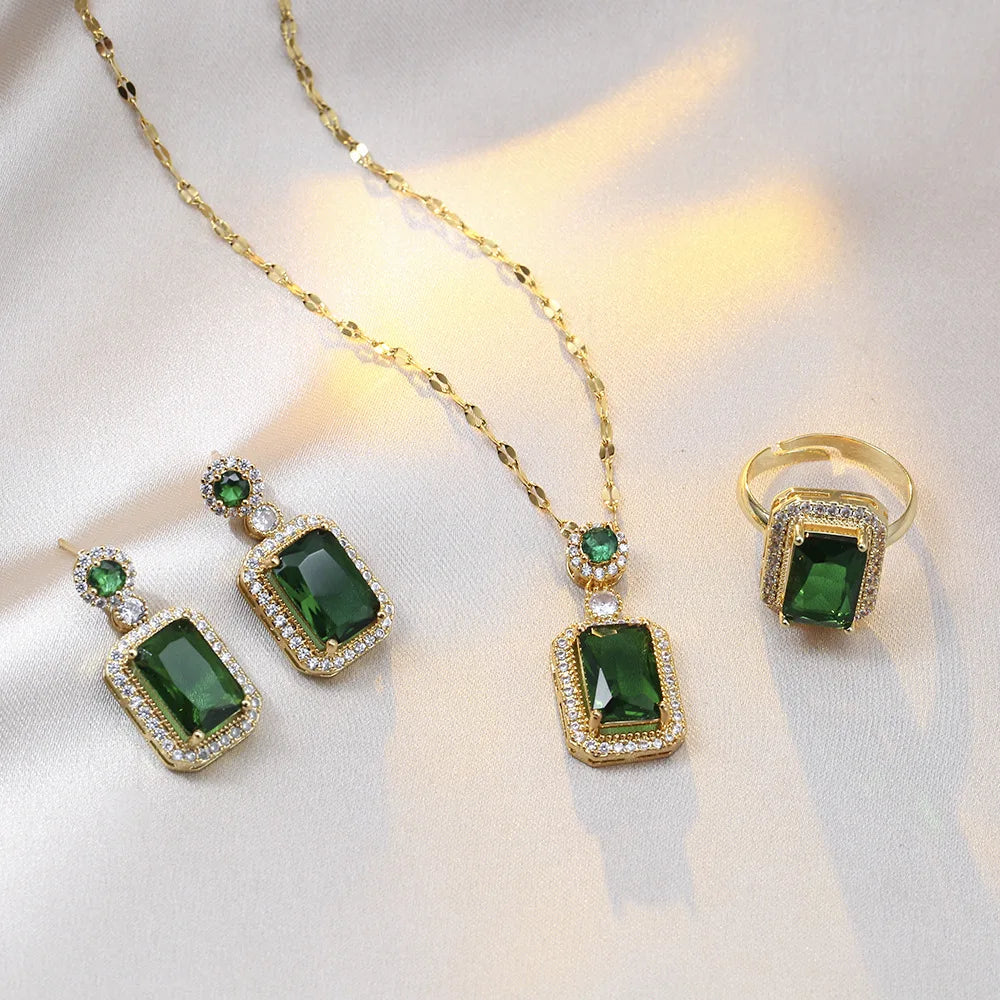 Signature Quadrate Glam Set – 4-Piece Rhinestone Necklace & Jewelry Combo
