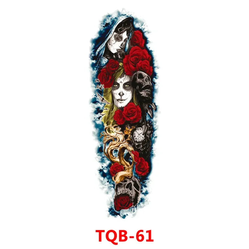 Unisex Full Arm Temporary Tattoo Sticker – Premium Old School Skull Body Art