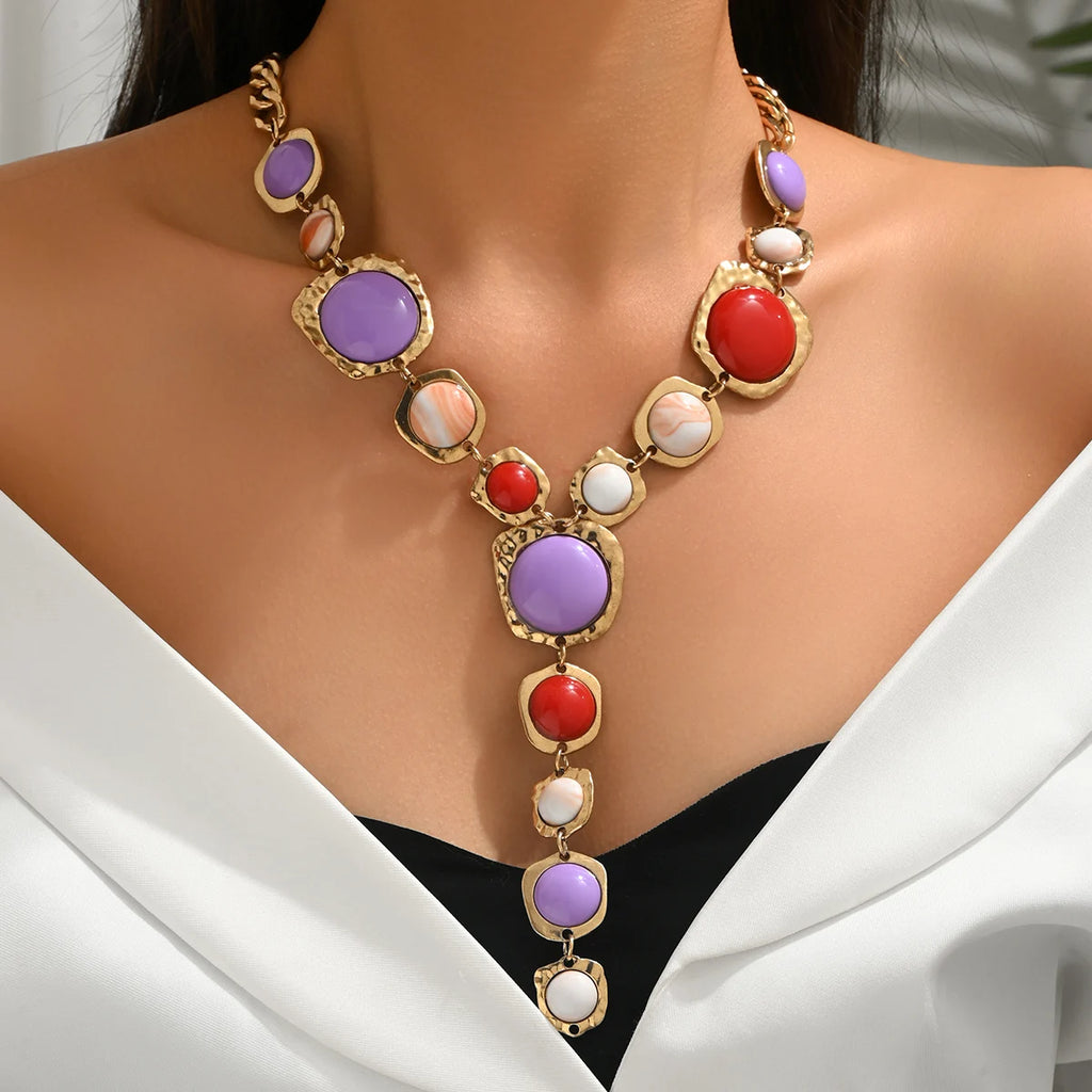 Artisan Hammered Stone Statement Collar