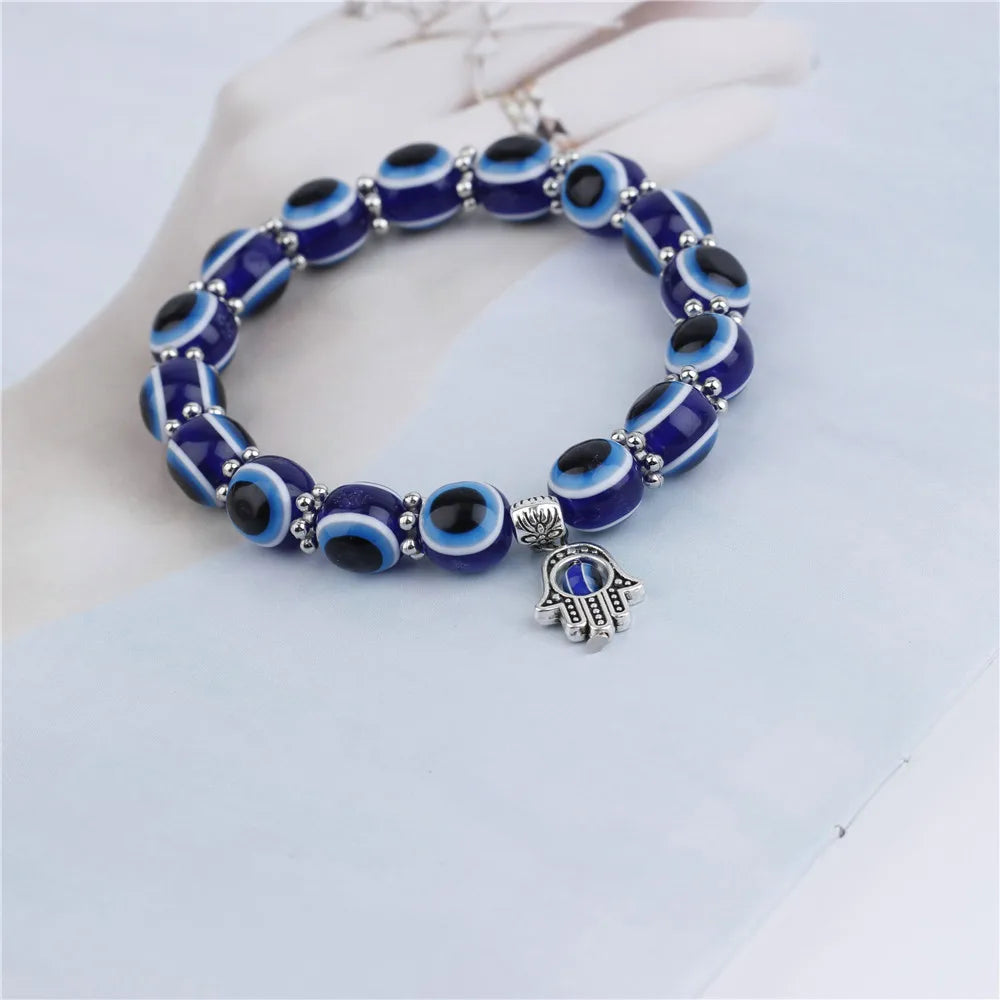 Evil Protective Nazar & KHamsa Charm Beaded Bracelet 8 MM