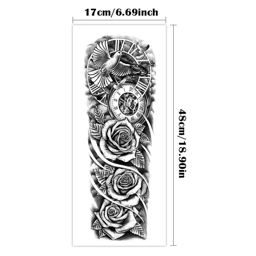 The Clockwork Rose Full-Arm Sleeve: Premium Waterproof Temporary Tattoo