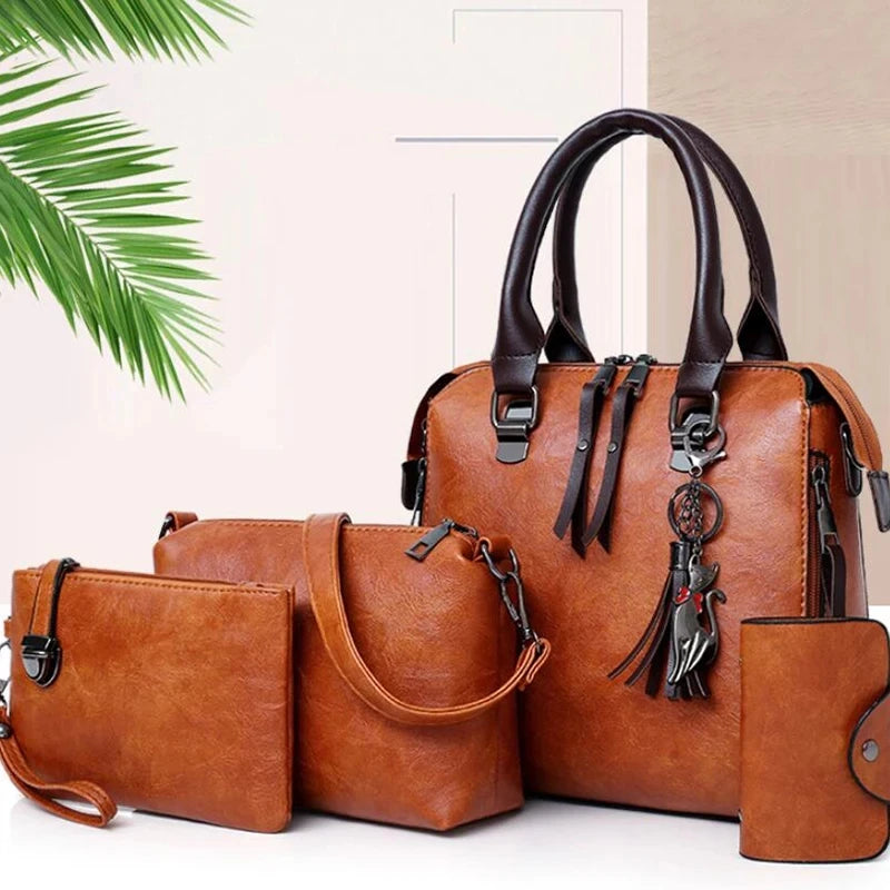 The Complete 4pcs/set Carry-All Suite – Chic Tassel Handbag & Accessory Set