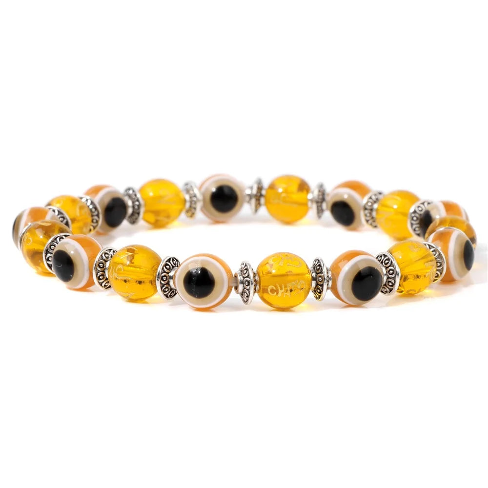 Handmade Evil Eye Natural Stone Bracelet Set – Elastic Lava Rock and Hematite Multilayer Jewelry