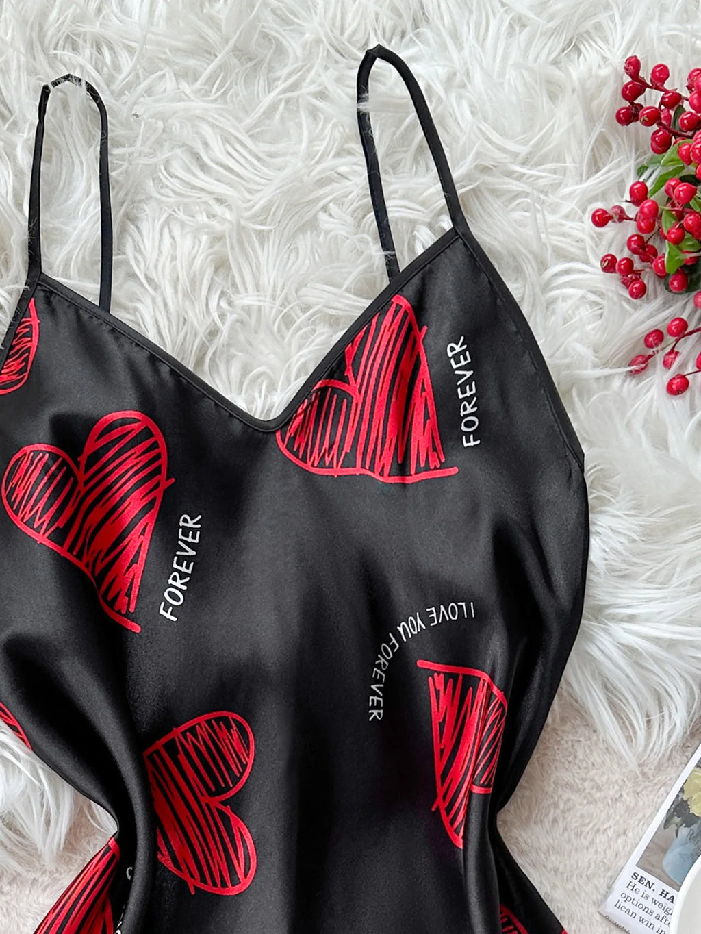 Valentine’s Day Special: Red Lip Print Satin Slip Dress | Romantic Backless Mini